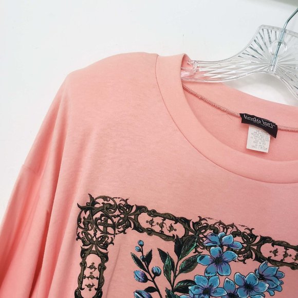Linda Lori Women's Vintage Peach Floral Short Sleeve Top Blouse Tee Shirt - Picture 3 of 12